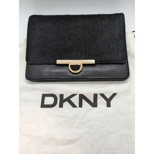 DKNY Super Soft Black Leather and Calf Hair Clutch night out cocktail